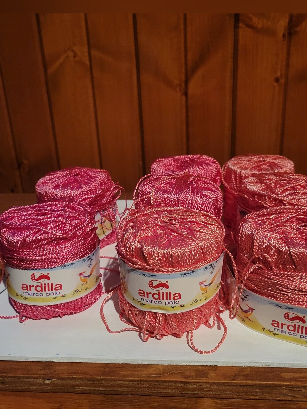 Lot of 8 Ardilla Marco Polo Metallic Crochet Yarn Skeins - Pink